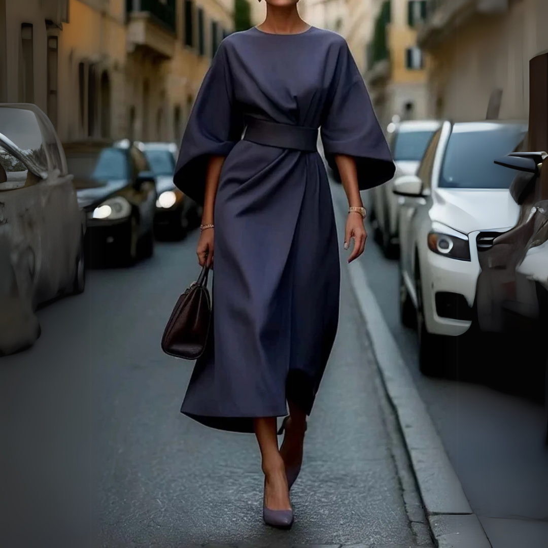 Ambra | Abito elegante con maniche a lanterna e cintura