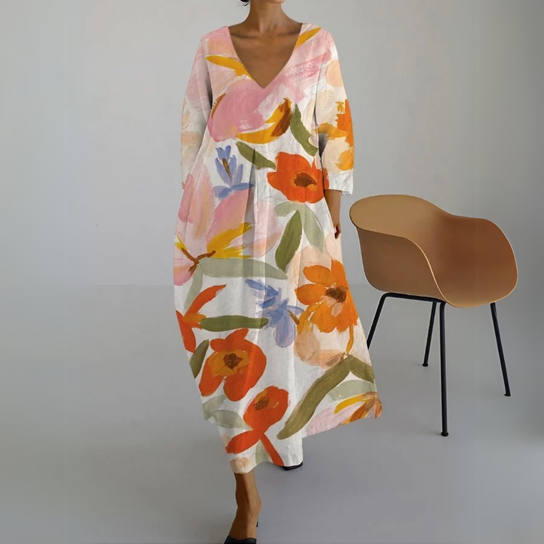 Anselma | Abito con scollo a v e stampa floreale