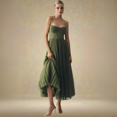 Amanda | Abito lungo plissettato verde oliva