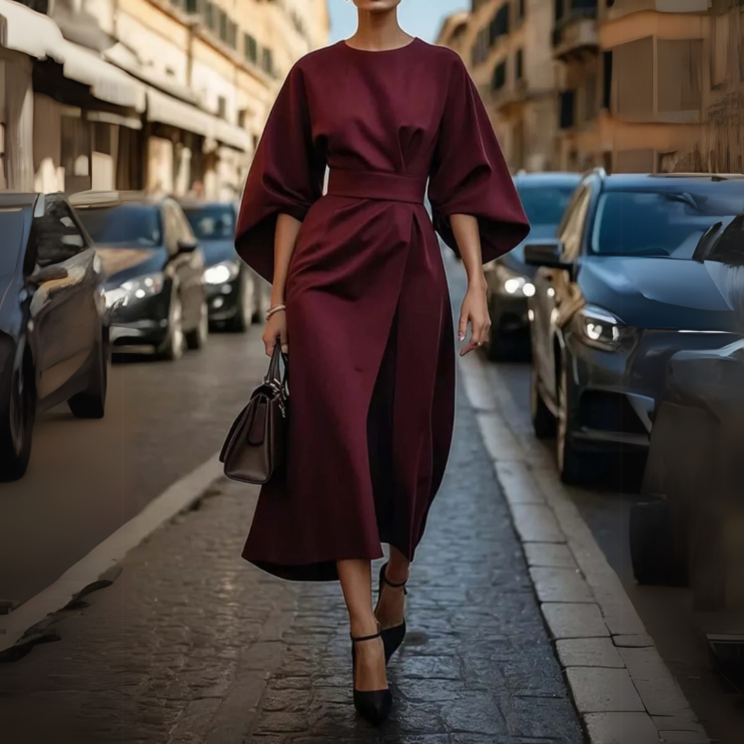 Ambra | Abito elegante con maniche a lanterna e cintura