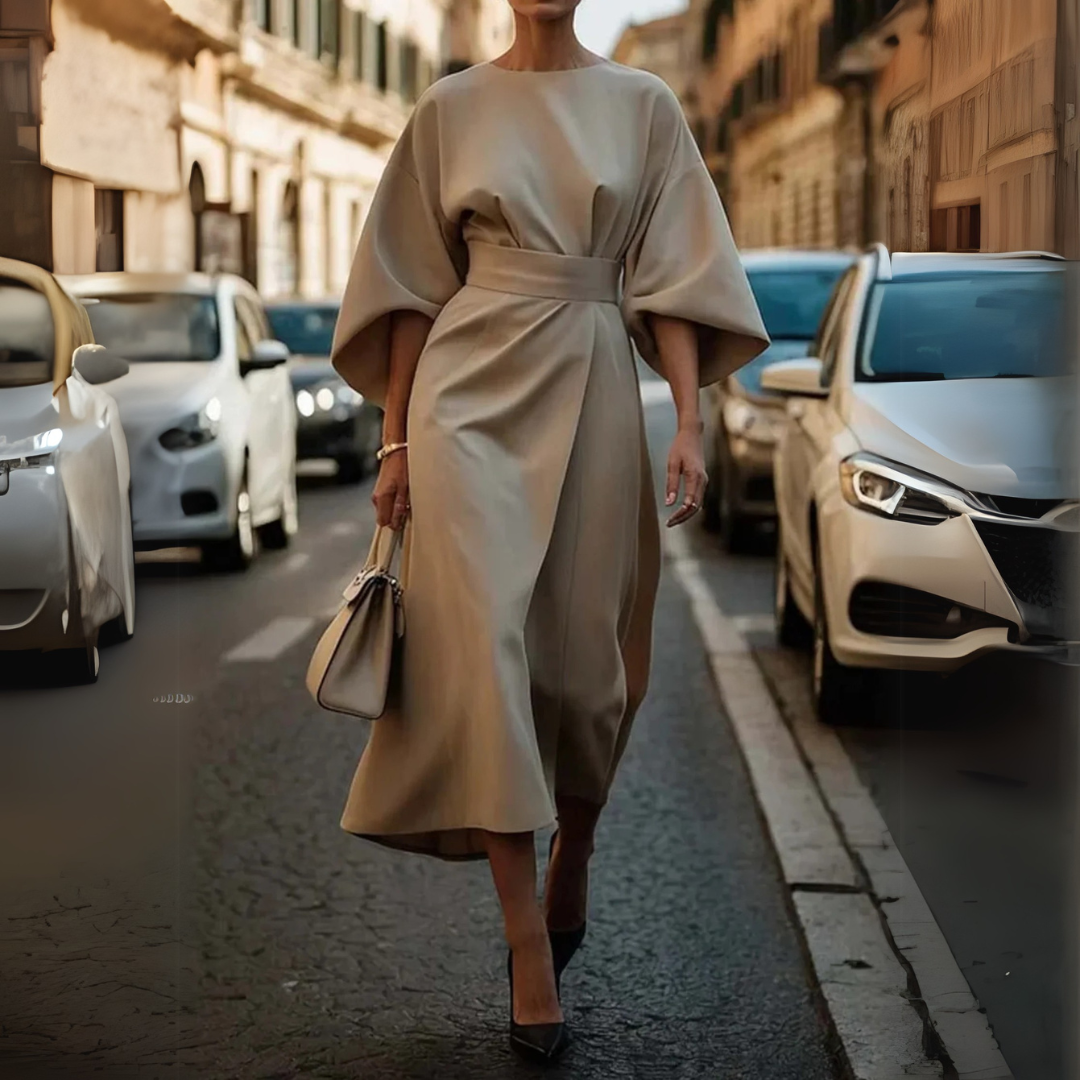 Ambra | Abito elegante con maniche a lanterna e cintura