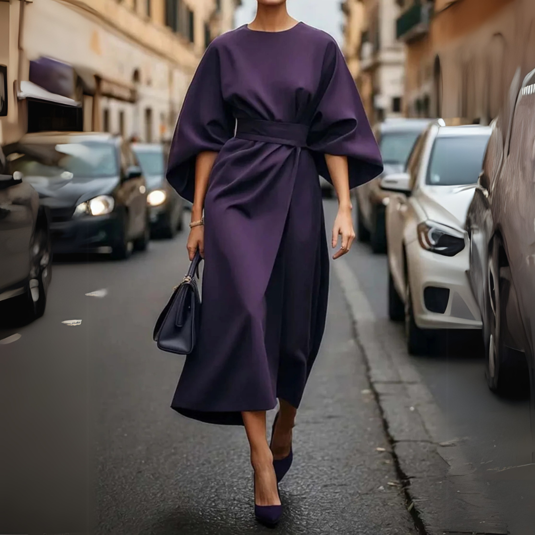 Ambra | Abito elegante con maniche a lanterna e cintura