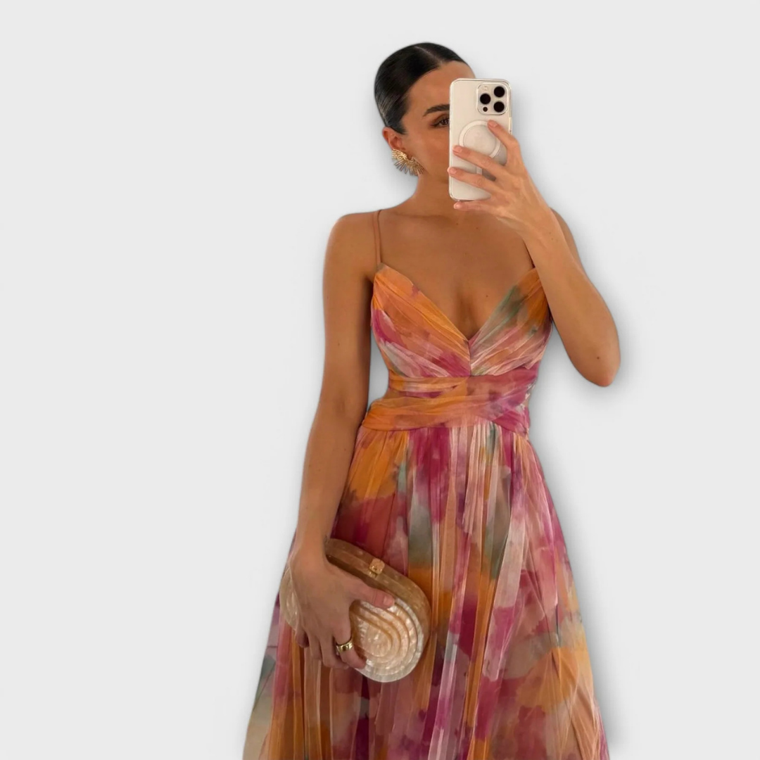 Isidora | Abito lungo con tulle artigianale