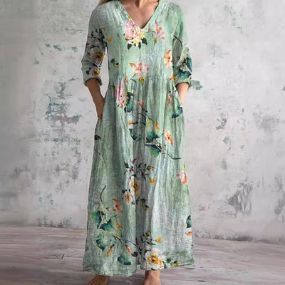 Katia | Abito estivo floreale artigianale con collo a V