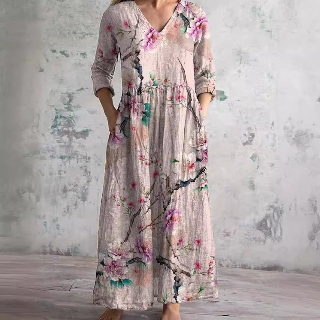 Katia | Abito estivo floreale artigianale con collo a V