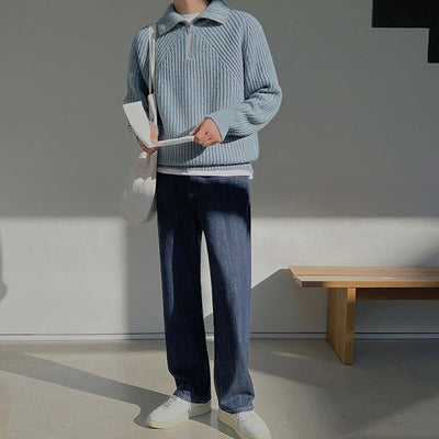Regale | Pullover Azzurro a quarti di zip.